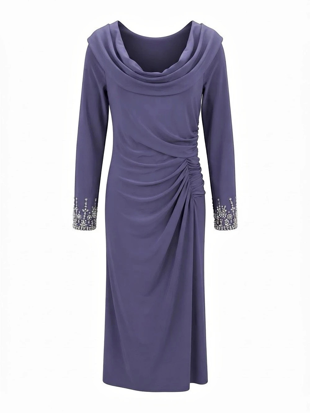 Mac Duggal Ieena for Mac Duggal Foldover Long Sleeve Jeweled Midi Dress Ieena